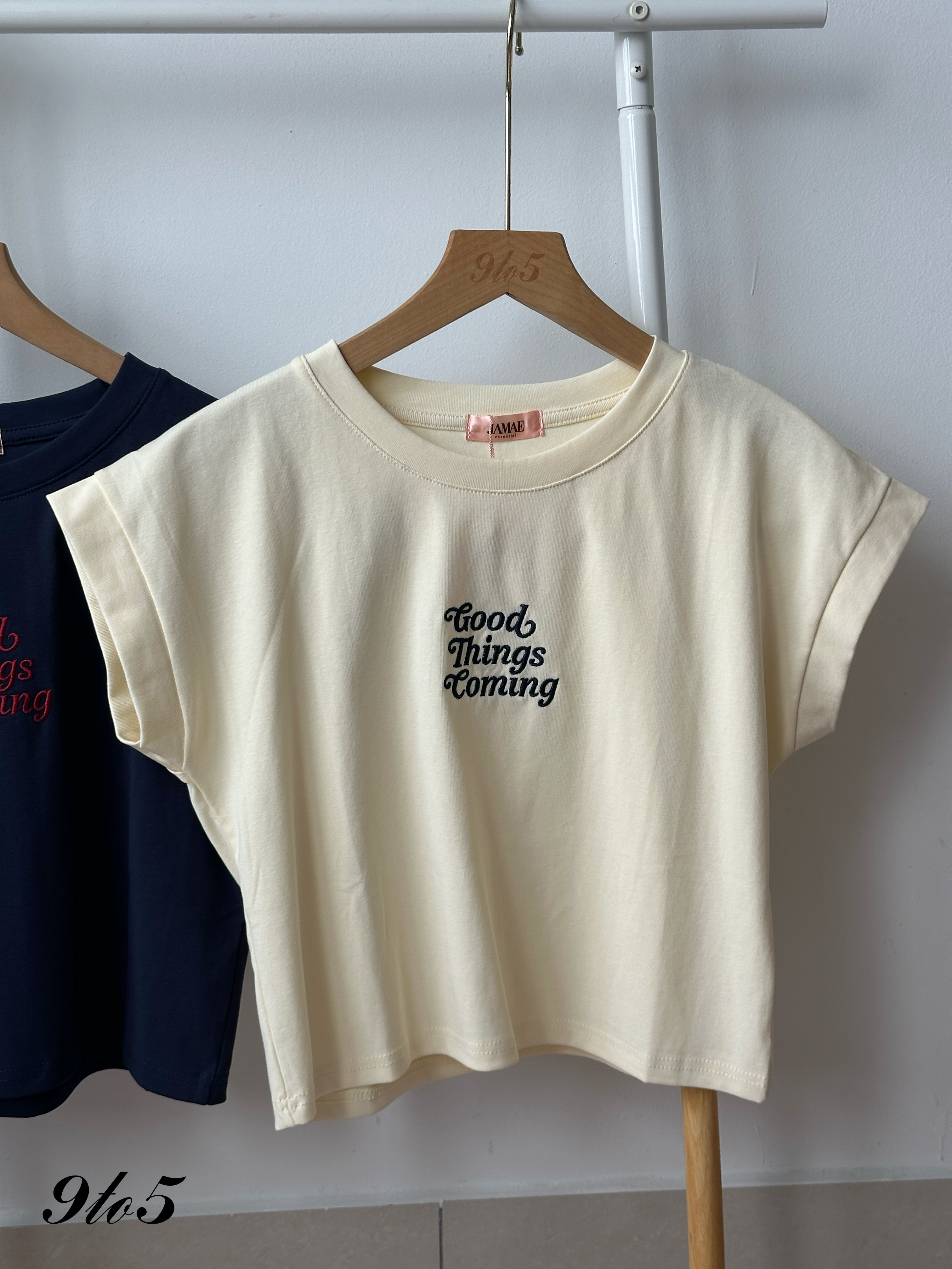 T4344 Embroidery Wording Crop Tee - 3 Colors 