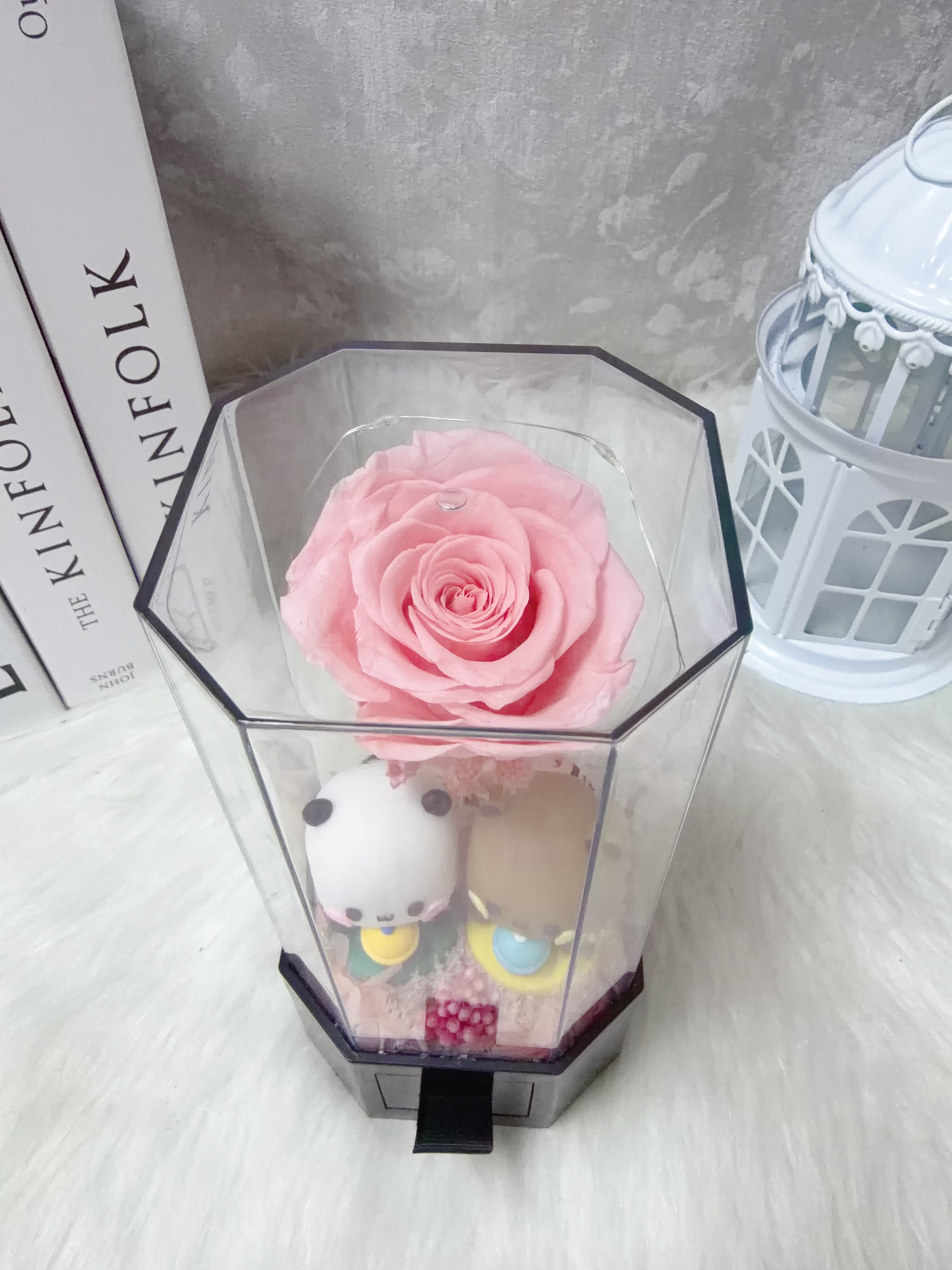 一二布布粉紅玫瑰永生花細花盒