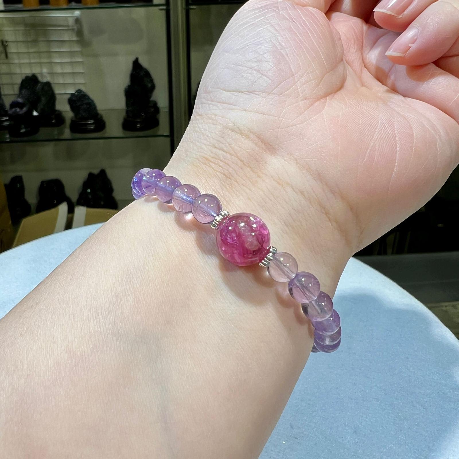 紫晶配粉鋰雲母手串 #CA0056