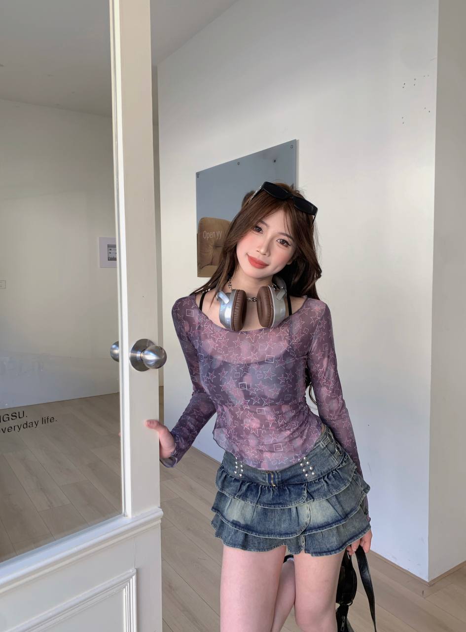 五角星印花两件套上衣 Star Print Two-Piece Top Set