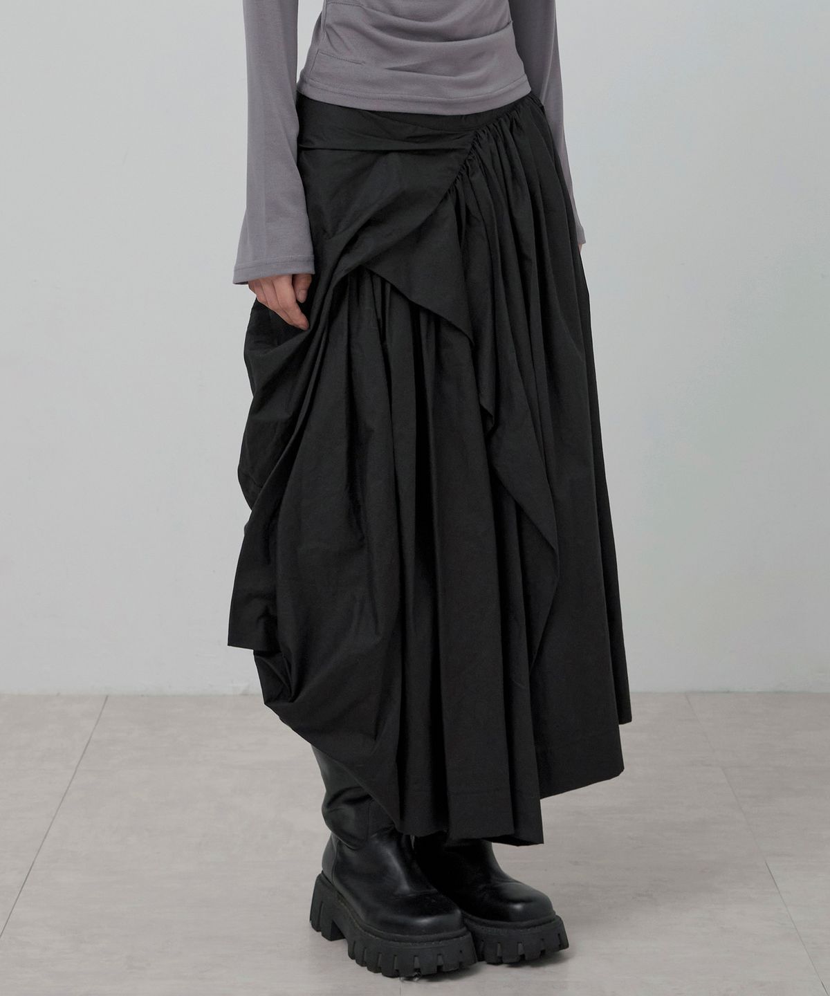 🇰🇷訂購｜FLARE UP｜Asymmetrical Draped Layered Long Skirt 3色 