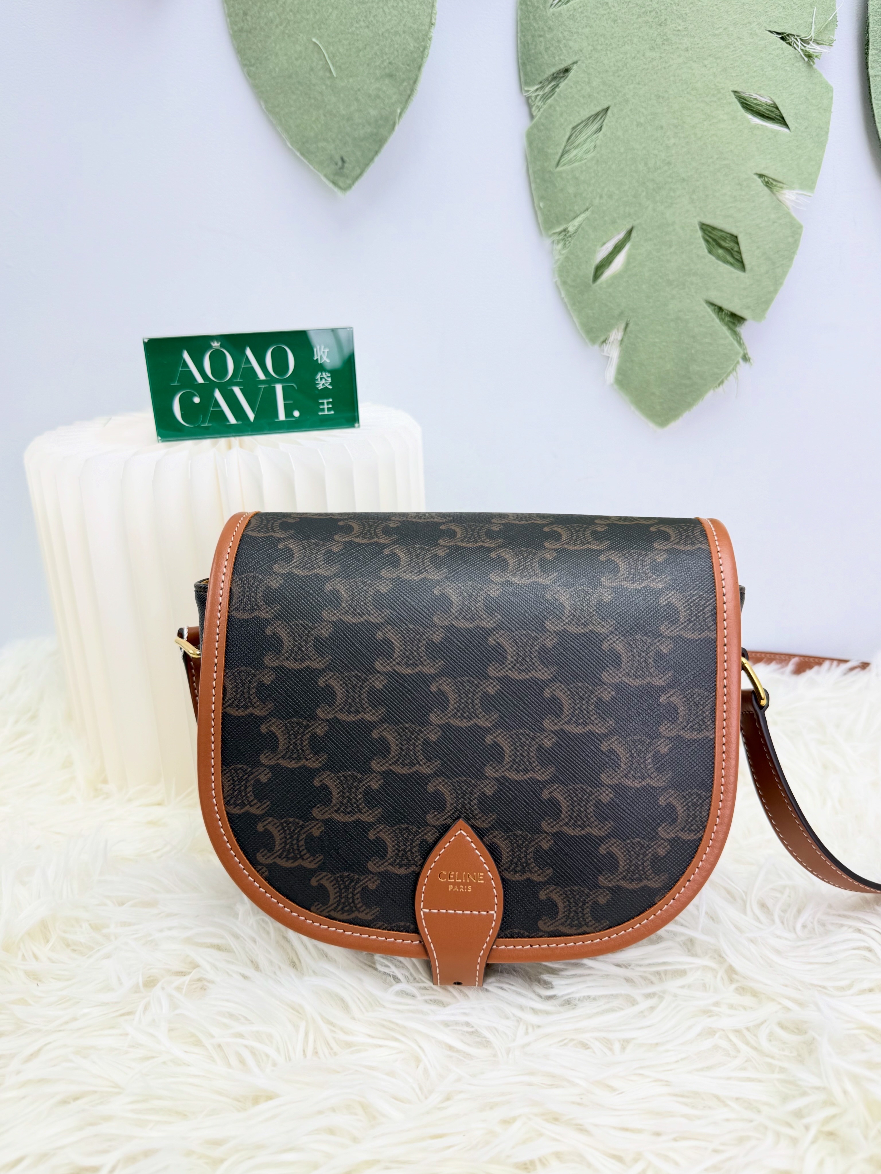 CELINE 🤍PRE OWNED Triomphe Folco 啡色馬鞍包 🤎
