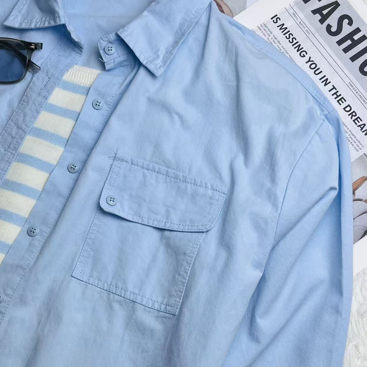 CC2001#82578 [Minimalist Pocket Shirt] Effortless Everyday Style