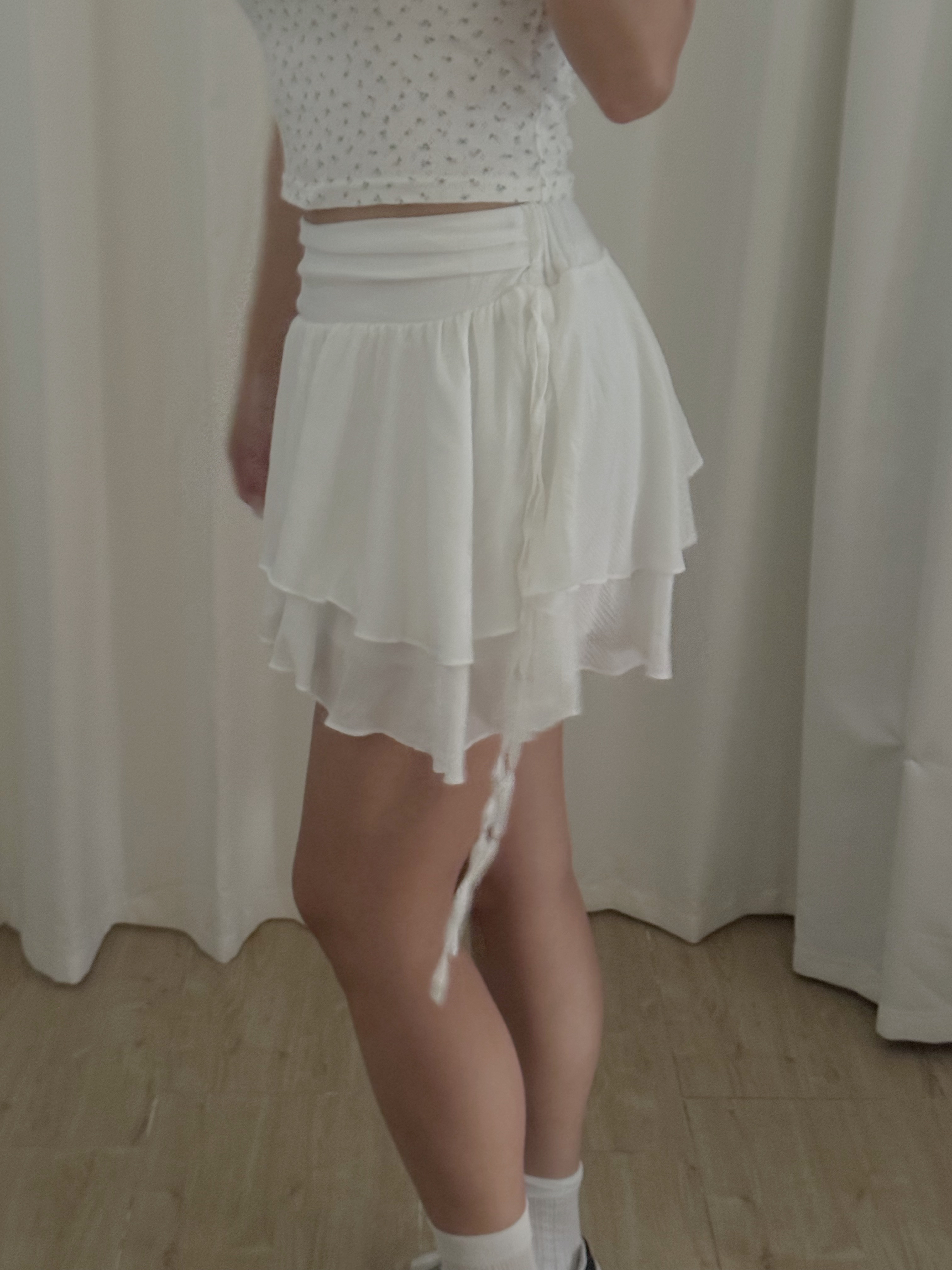 雪紡綁帶蛋糕短裙(兩色入)