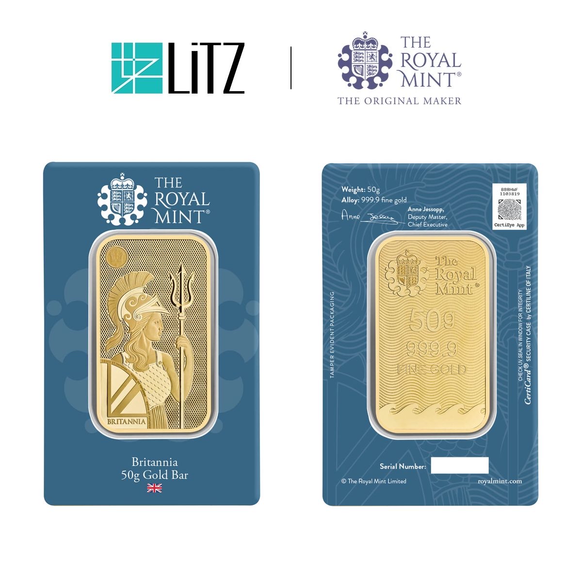 [50 gram] LITZ Royal Mint Britannia Gold Bar (999.9) PG305