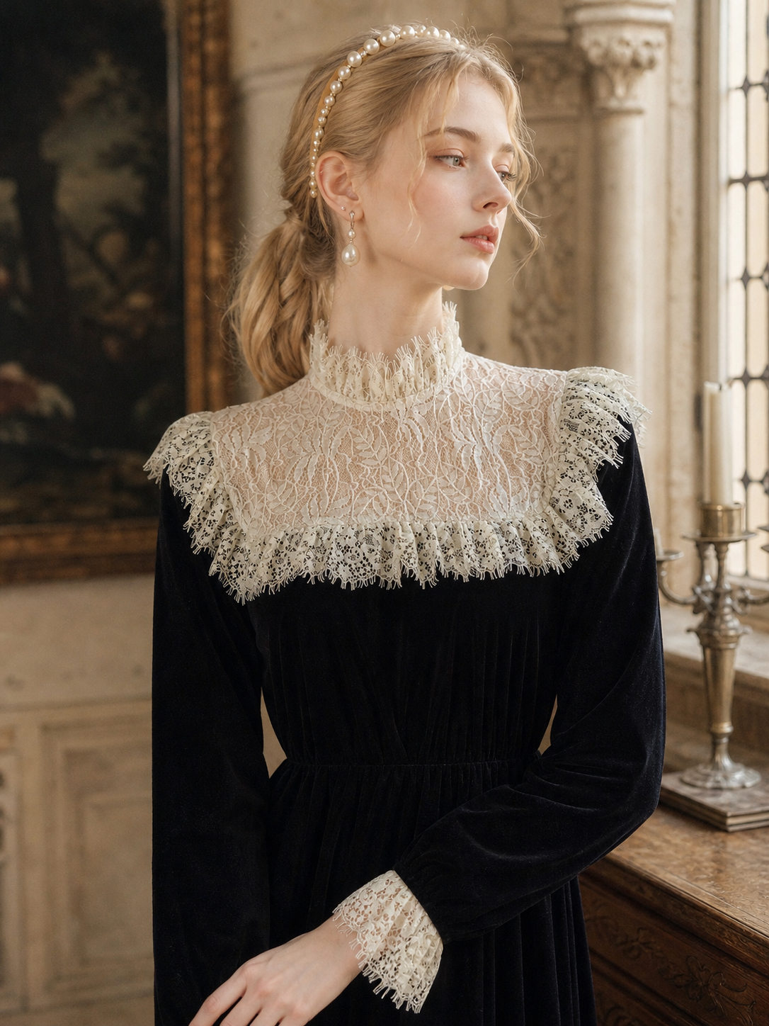 夜之魅影 ∙ 維多利亞宮廷復古絲絨蕾絲連身裙 Phantom of the Night ∙ Victorian Palace Vintage Velvet Lace Dress