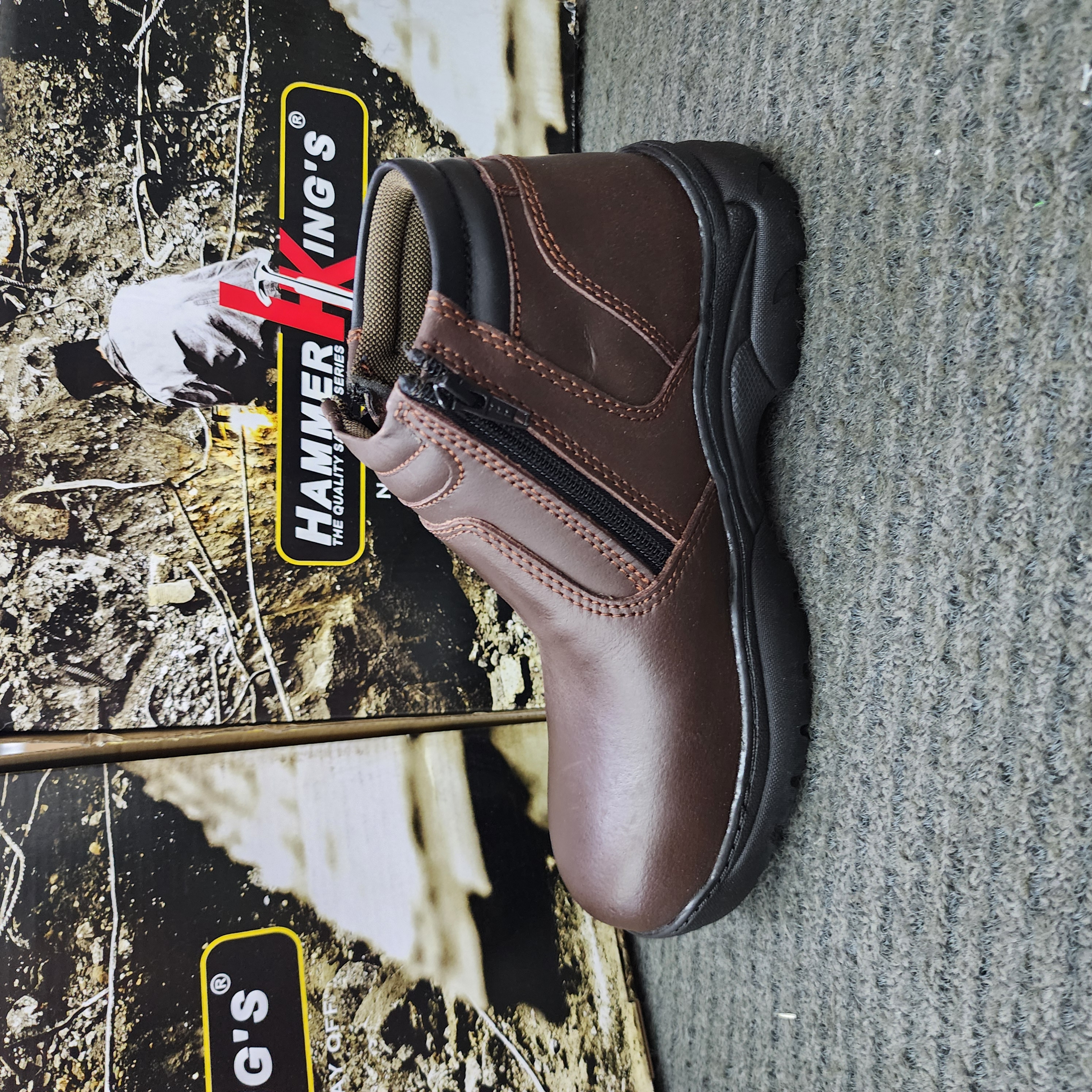 Hammer King HK 13013 Safety Shoes Boots Steel Toe Cap Steel Mid Plate Mid Cut Dual Zipper Premium Quality Genuine Leather SIRIM and DOSH Approved