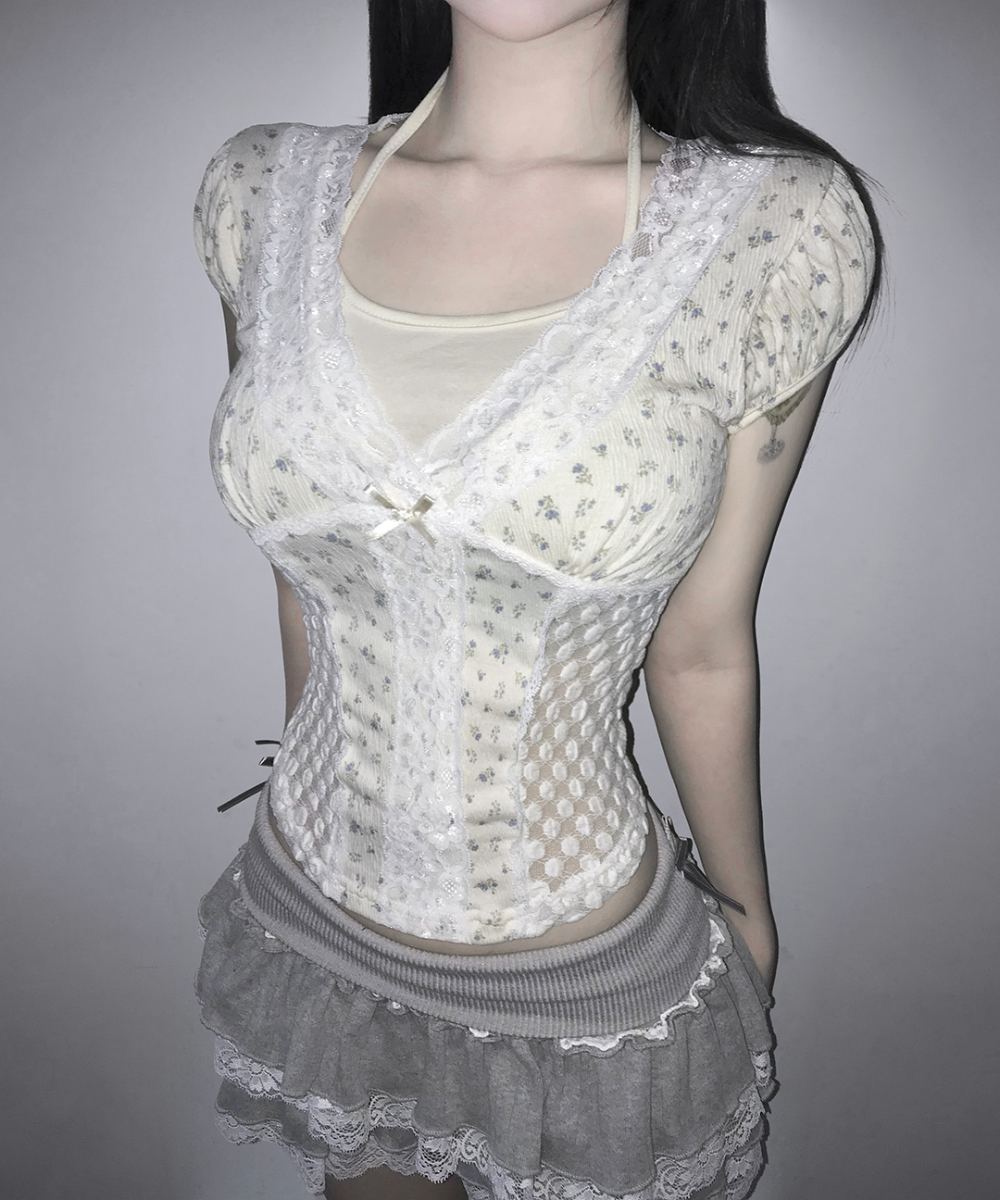 Layered Lace-Trim Floral Top