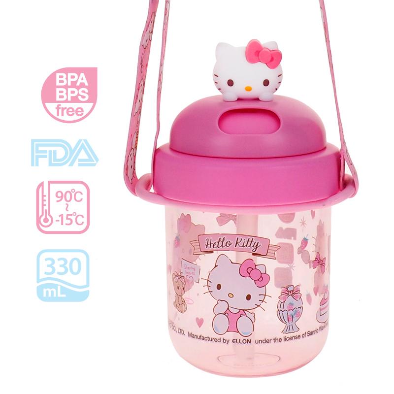 Hello Kitty 330ml BPA & BPS Free Water Bottle with Straw Lid & Neck Strap 膠水樽連飲管及頸繩
