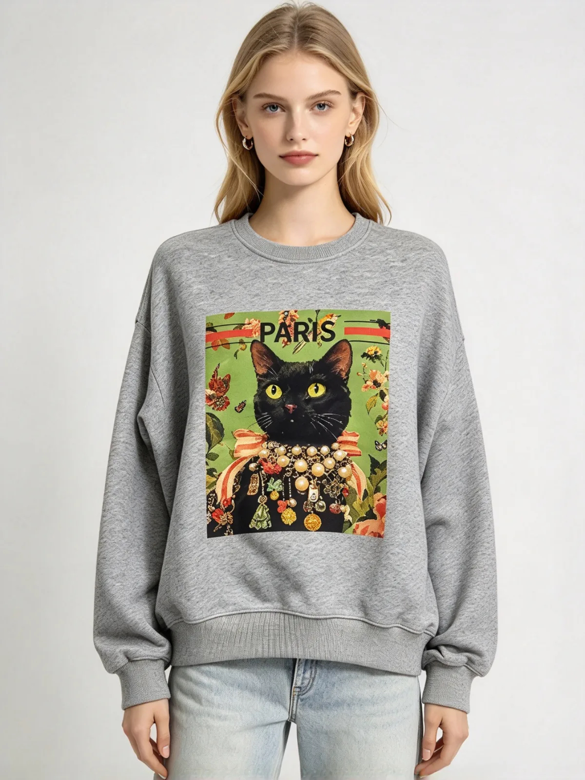 ［訂購］ A006 Jeweled Black Cat Paris Sweatshirt