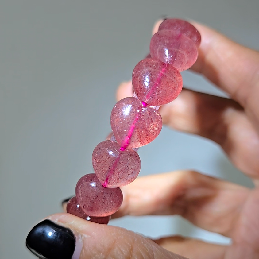 Strawberry quartz heart-shaped 12mm bead bracelets - ST65