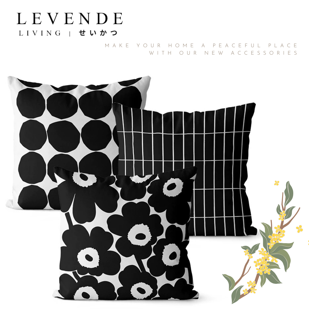 Levende 黑白幾何花朵抱枕套