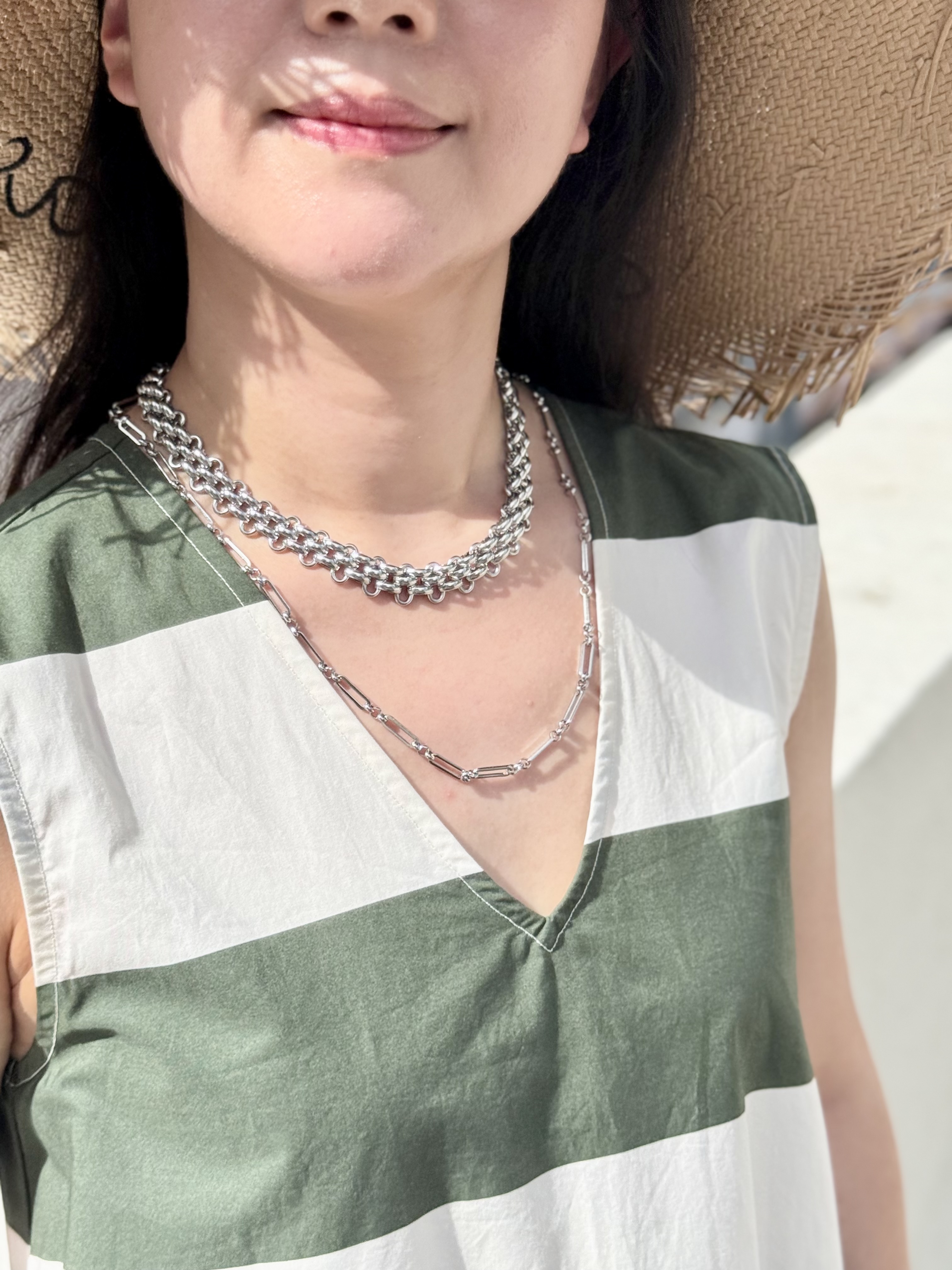 Sliver long chain stainless necklace