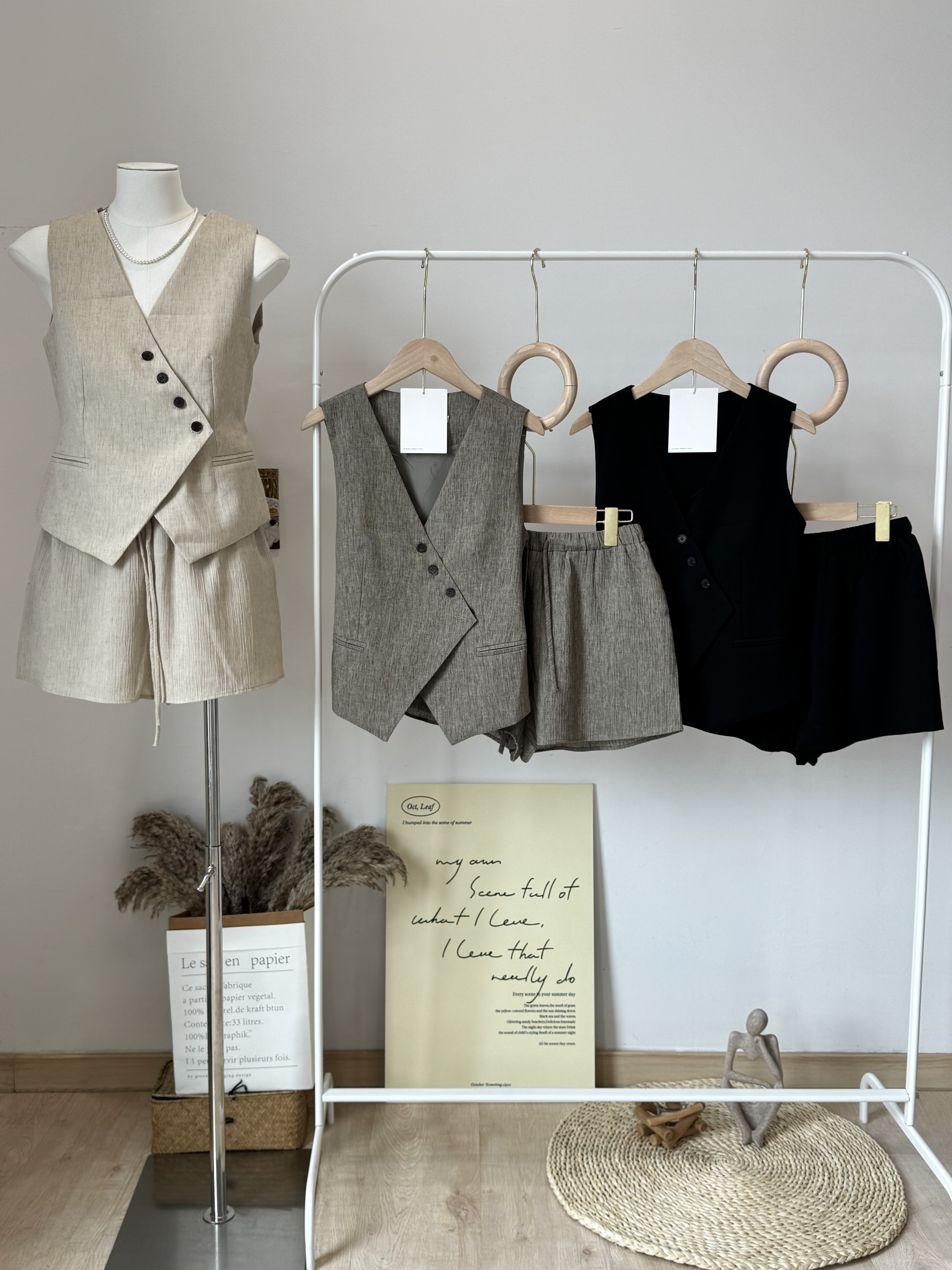 Celeste Vest Top + Short set 法式简约设计马甲上衣+抽绳短裤套装 （3 colours）