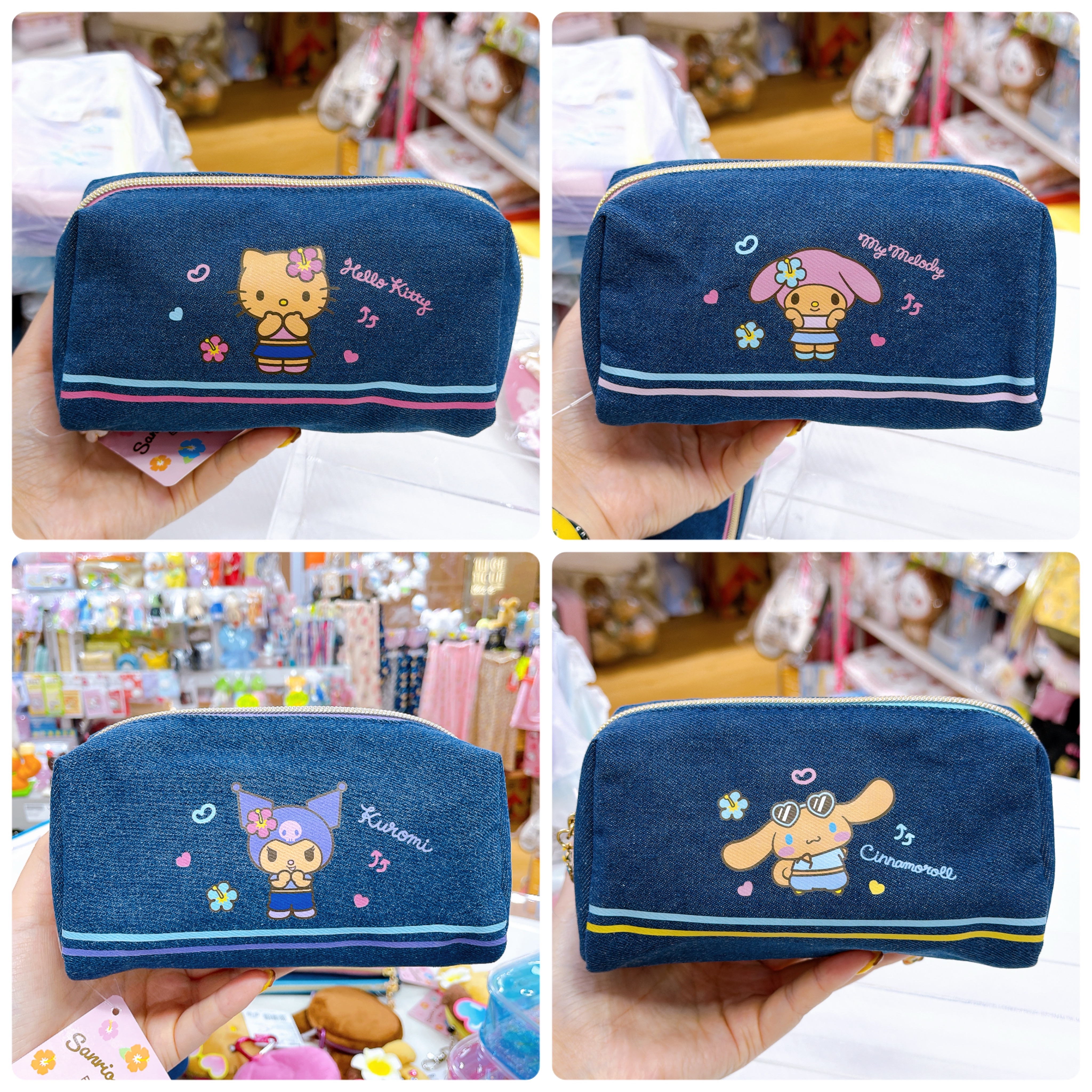 日本直送Sanrio 夏天黑皮泳裝系列 牛仔布黑皮化妝袋