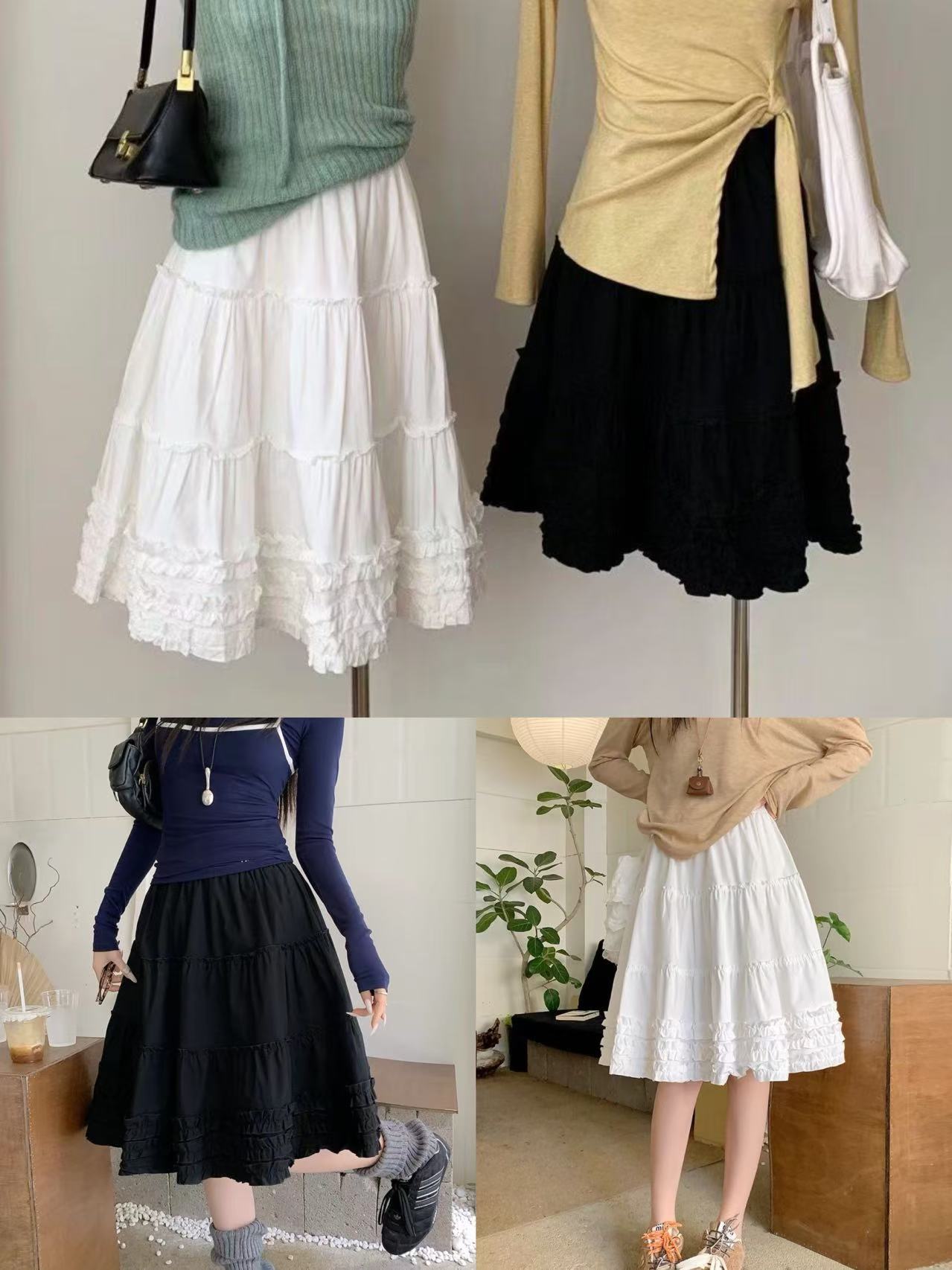 滑滑爽身料木耳花邊半截裙(腰25~38寸 長22寸)