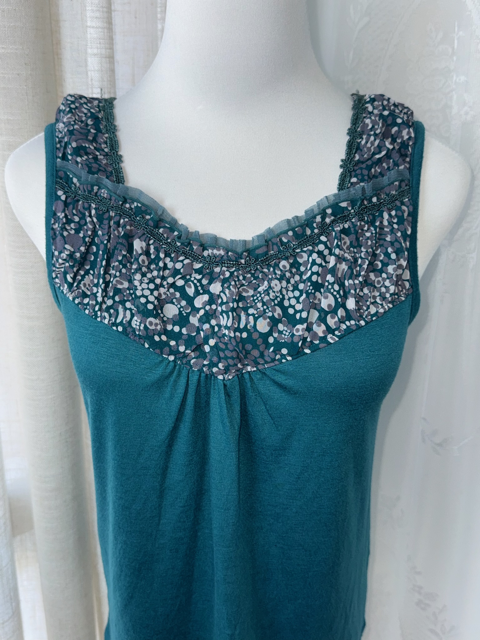 Axes Femme Teal Pleated Floral Bib Tank
