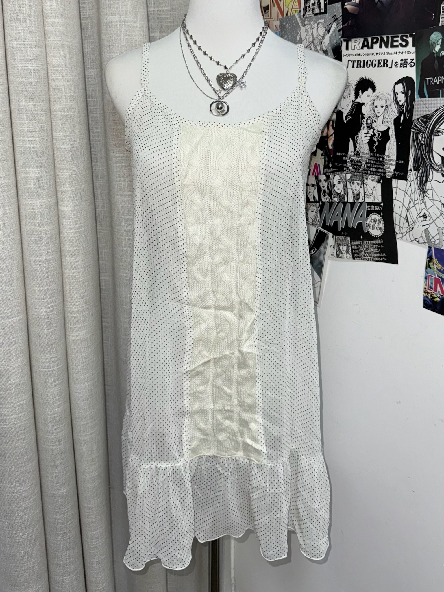 Sleeveless Polka Dot Dress with Cable-Knit Splicing