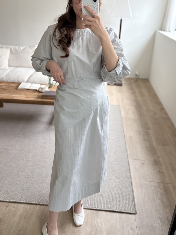 Wrap-Accent Dress (Misty Blue)