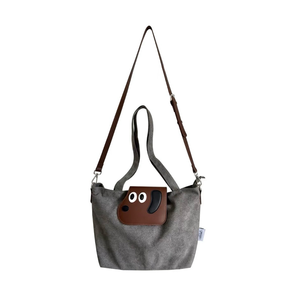 大眼汪汪小狗絨布托特包