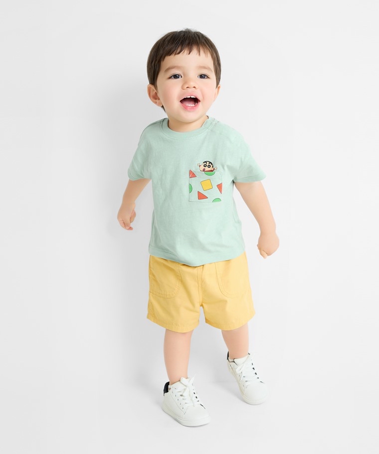 💚預訂 台灣直送💚蠟筆小新系列三色口袋印花竹節純棉短袖T恤