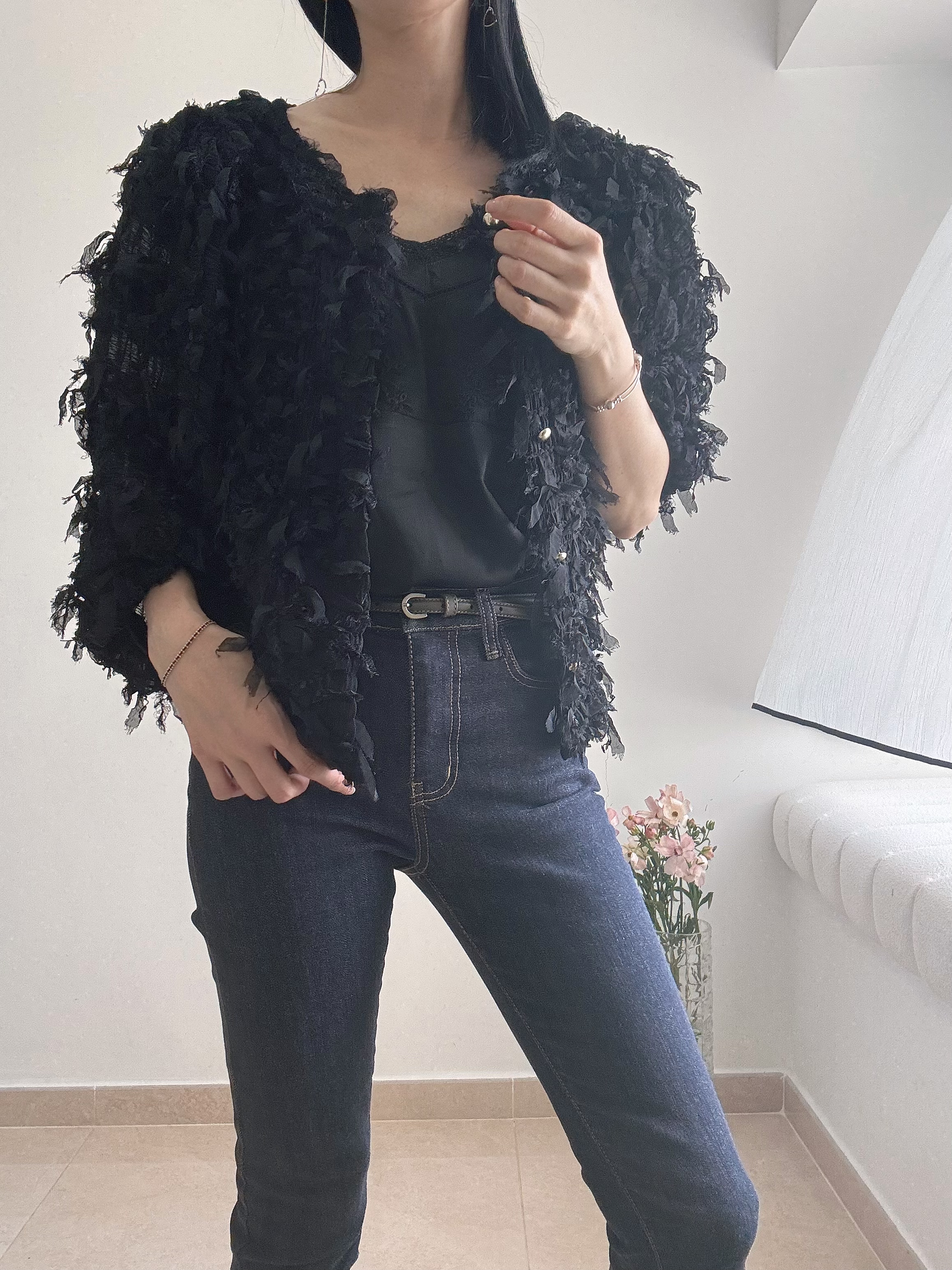 Elegant chiffon lace ribbon cardi