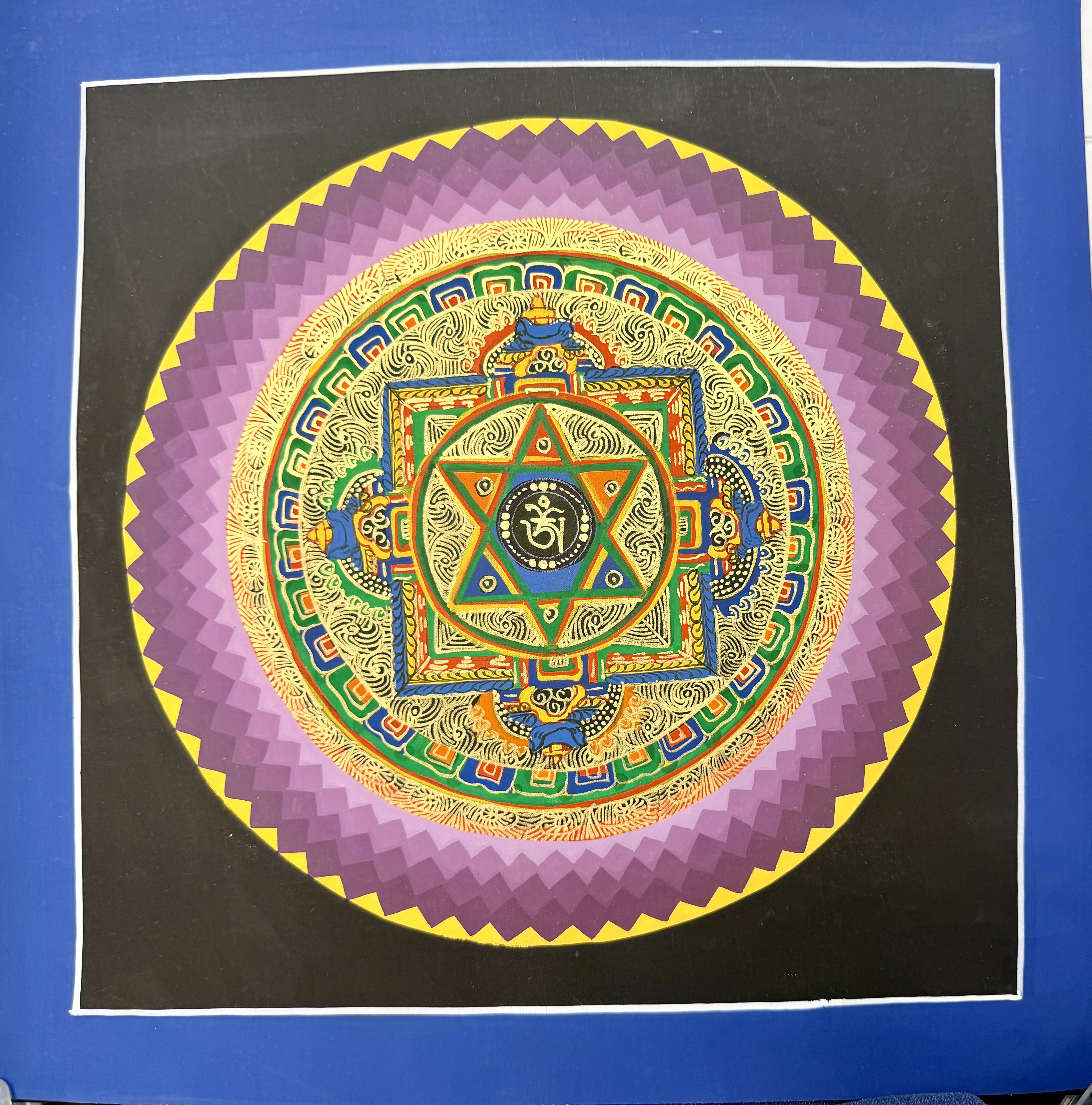 #21 尼泊爾三大廟加持手繪唐卡～OM 字，六字大明咒唐卡 ，約33m 外，內27.5