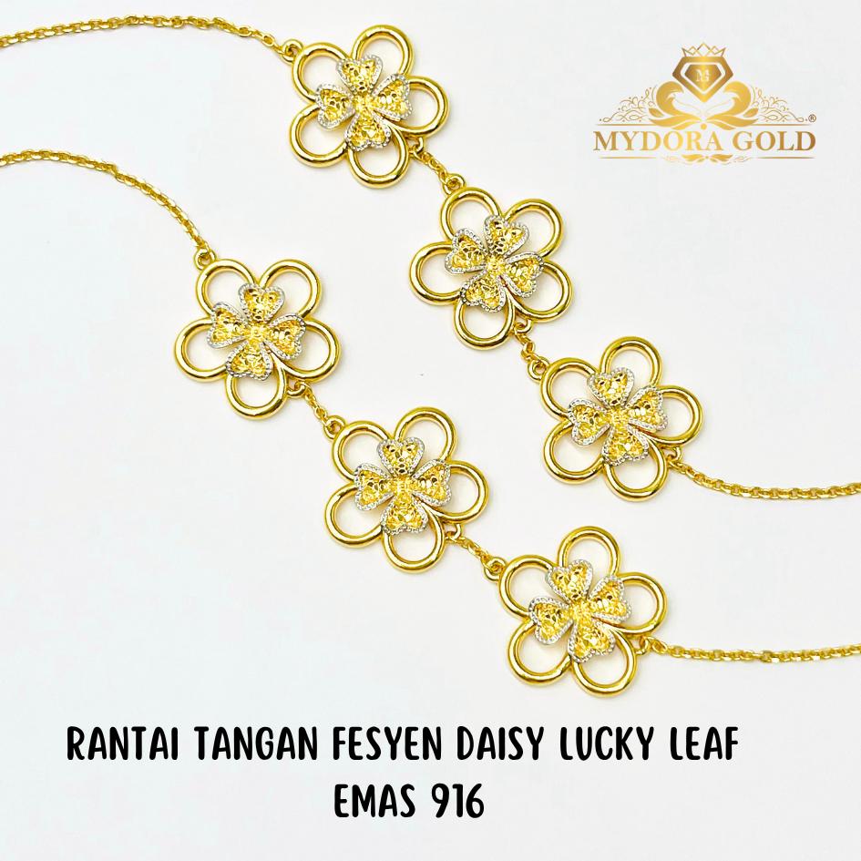 MYDORA Rantai Tangan Fesyen Daisy Lucky Leaf l EMAS 916/22K