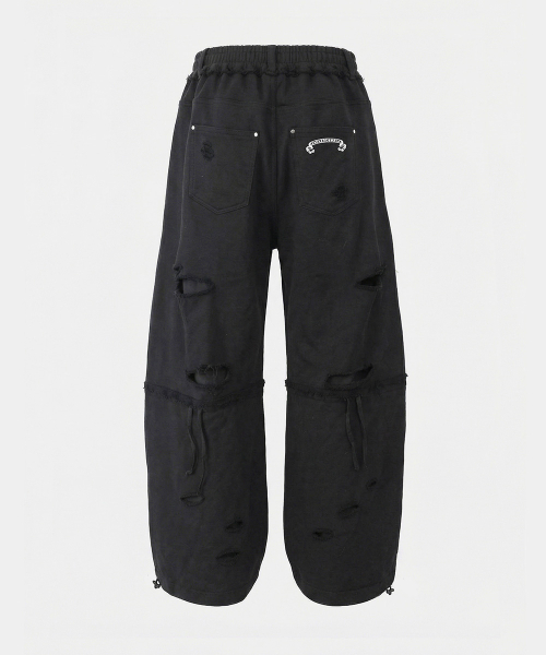 Destroyed Raw-Edge Joggers - Black