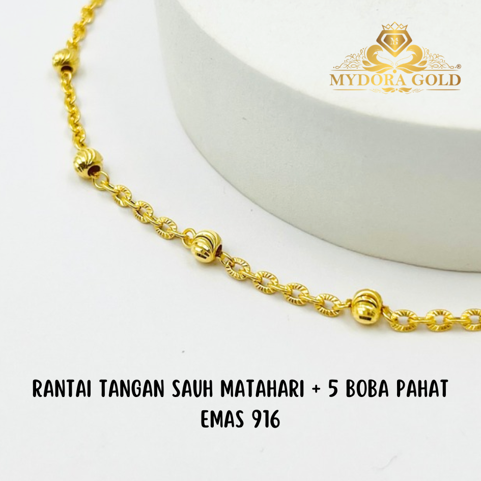 MYDORA Rantai Tangan Sauh Matahari + 5 Boba Pahat | EMAS 916/22K