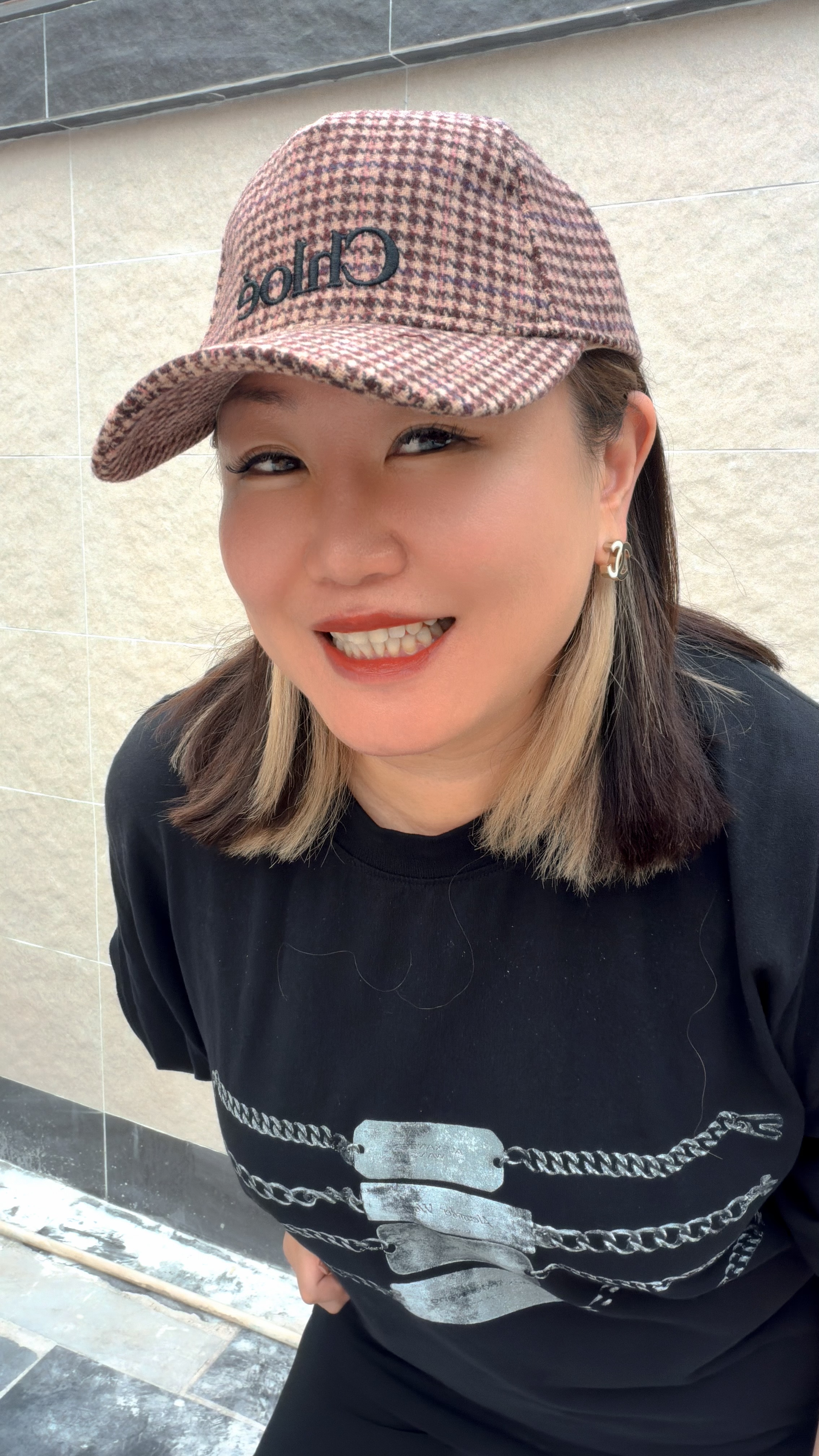Chloe 千鳥格紋刺繡Logo 帽