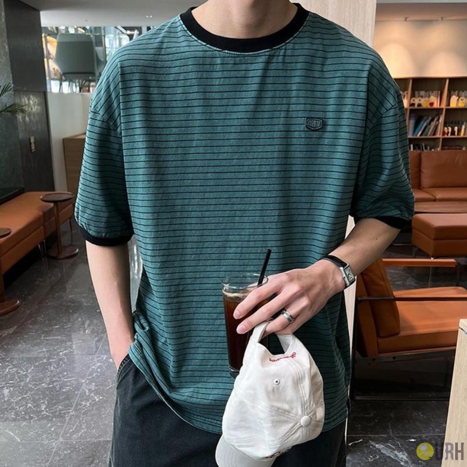 【100%保證韓國直送】Wave Stripe 復古顏料染水波紋條紋撞色領短袖 Tee 👕 [4 color] RG115871