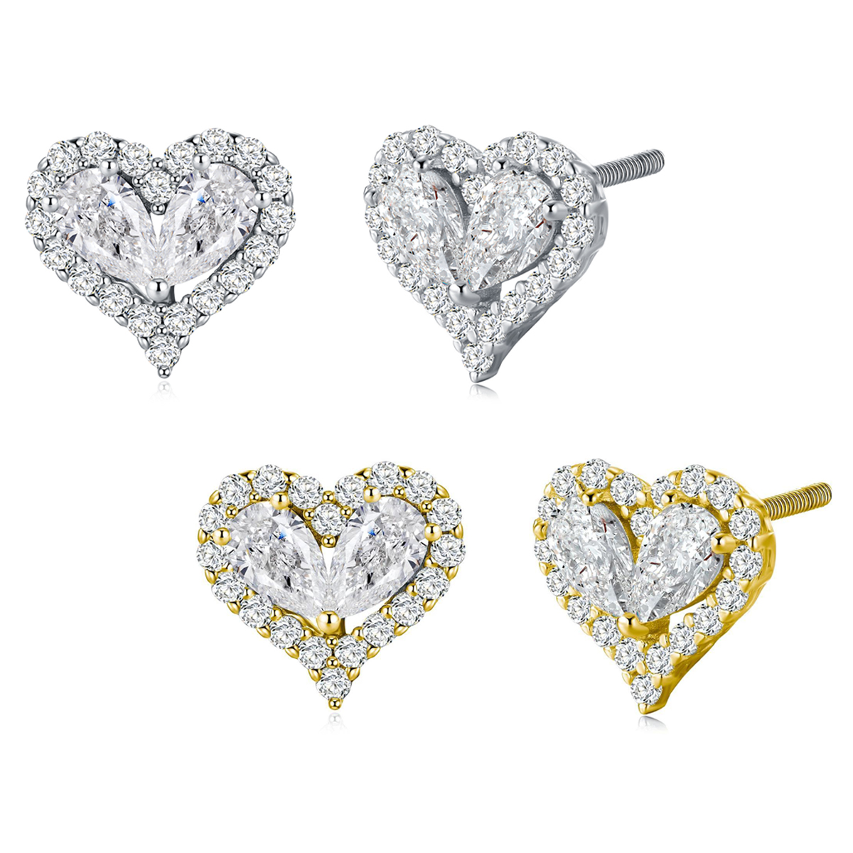 SE0692201款S925銀鍍18K金莫桑鑽相愛相伴耳釘1.7CT