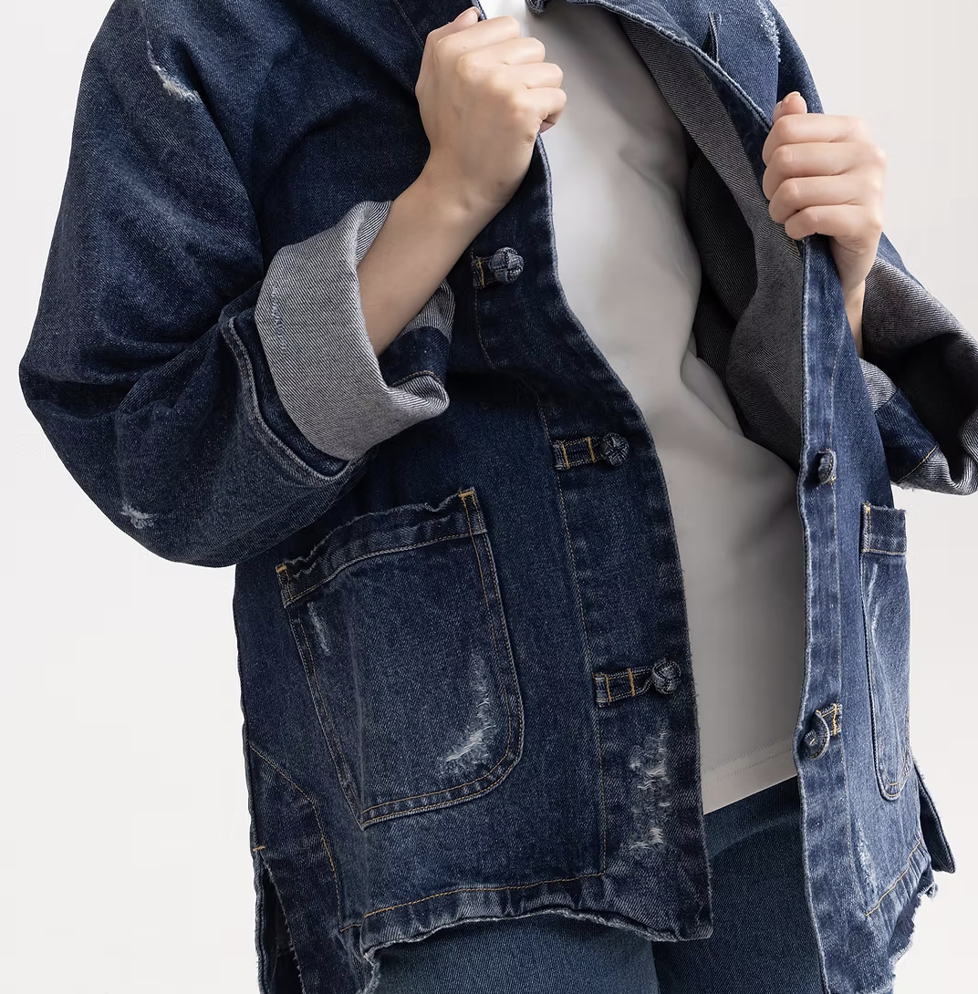 深藍仿古牛仔唐裝外套