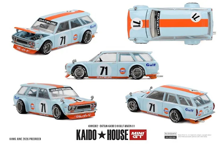 （預訂 Pre Order) Kaidohouse x MINI GT ( KHMG302 ) Datsun KAIDO 510 GULF Wagon V1