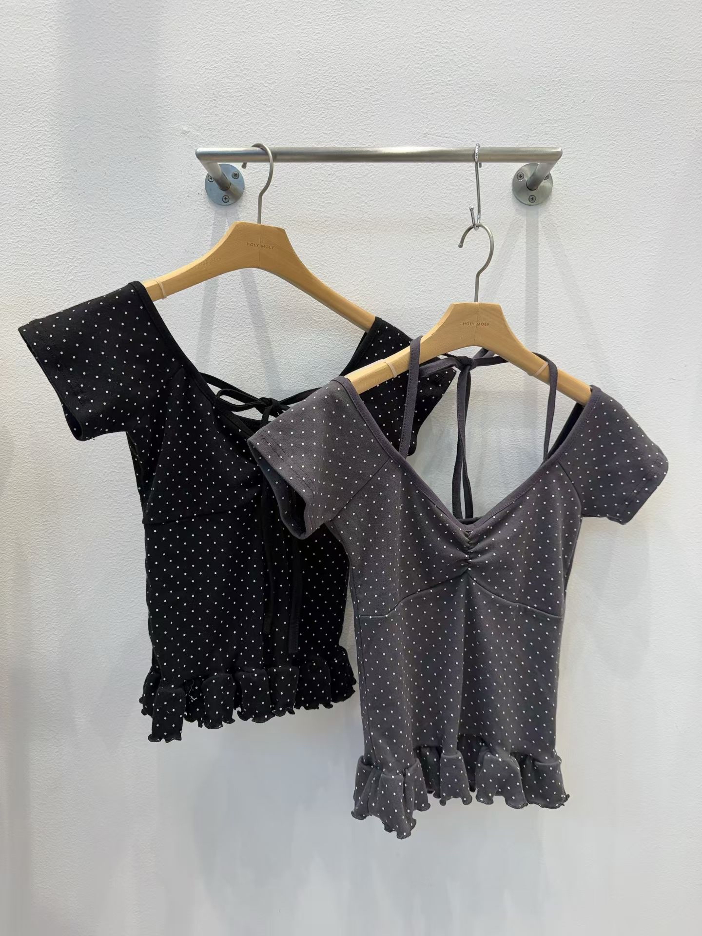 韓國波點下擺邊邊掛頸top