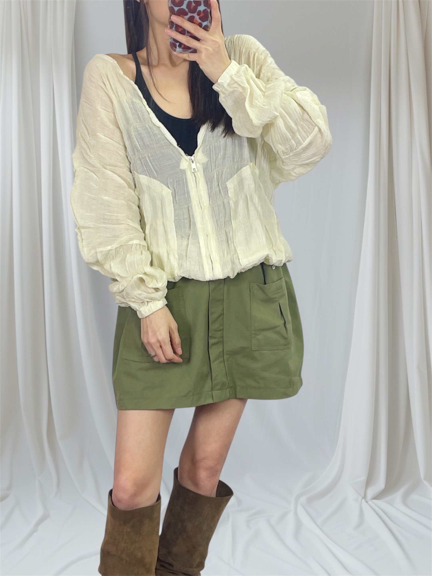 K5550 縐紋雪紡束腳外套