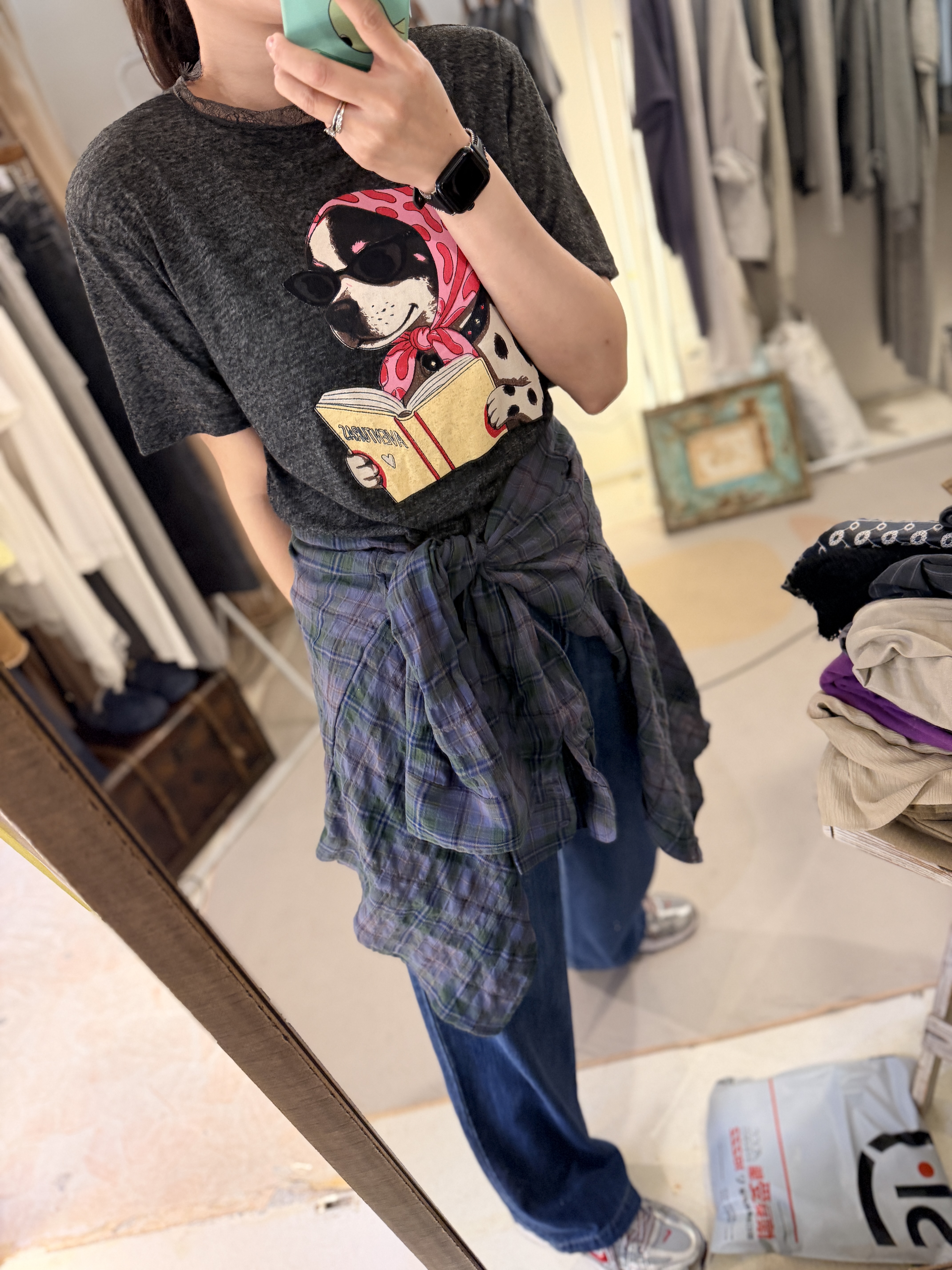 A dog reading book printed tee