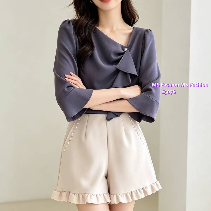 E5076 靚料V領ruffle top