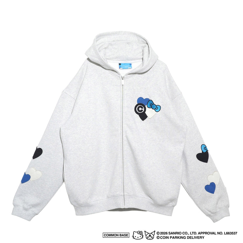 COIN PARKING DELIVERY x SANRIO CHARACTERS PATCHWORK ZIP SWEAT HOODIE CPDSC-KT17 LIGHT HEATHER GREY(SIZE:L-XL)