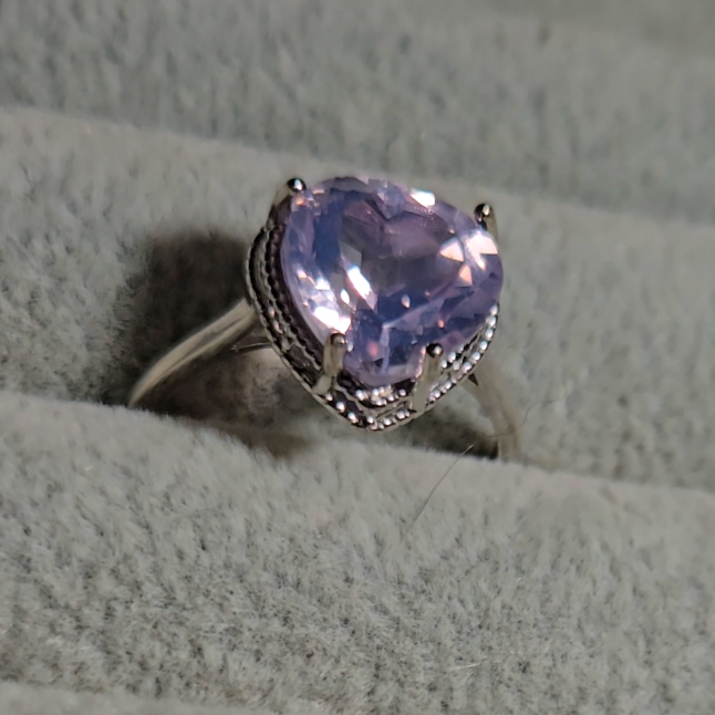 Lavender moon quartz heart ring in adjustable sterling silver (B) - RQ154
