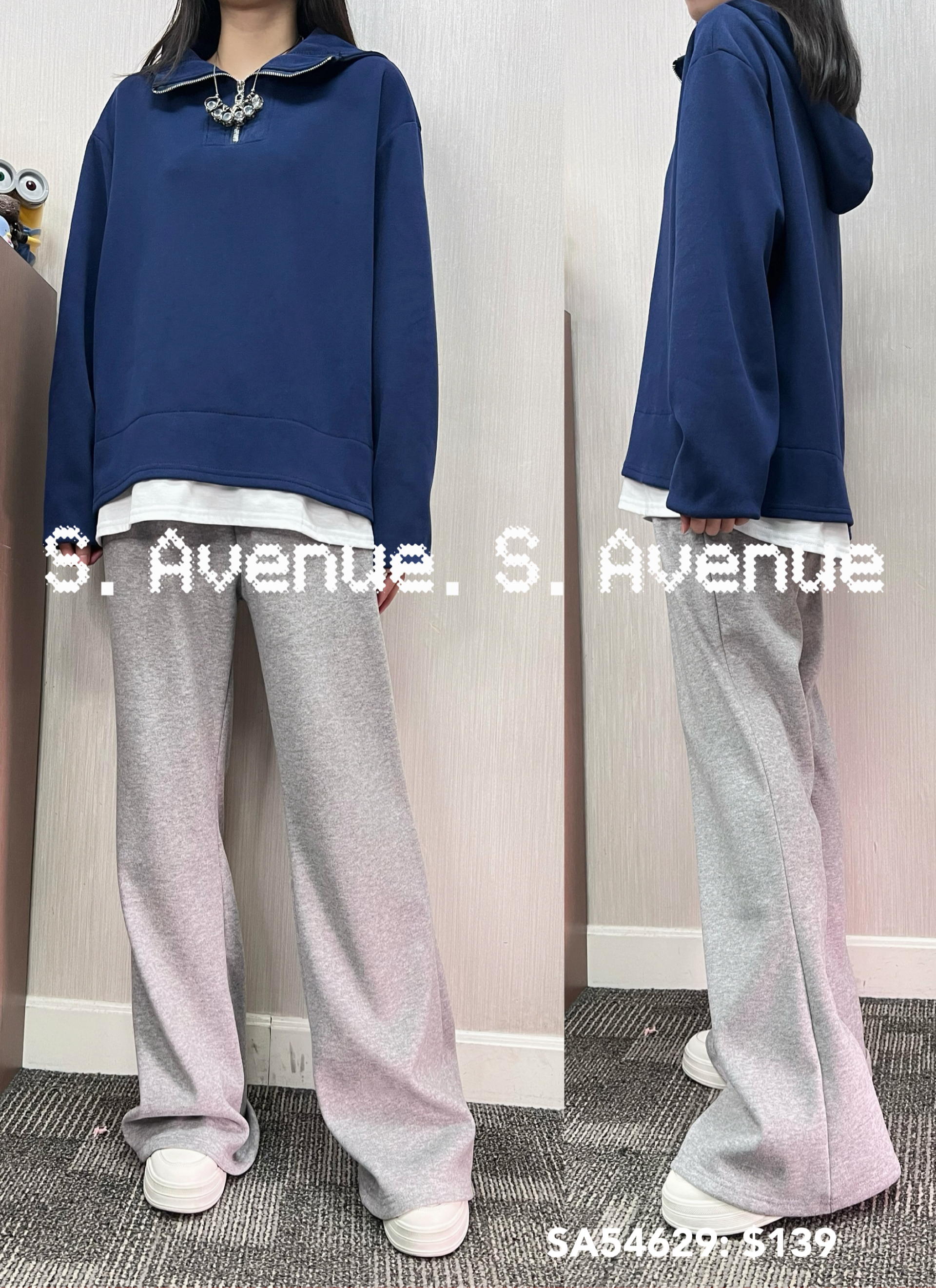 SA54629: 長袖領拉錬假兩件