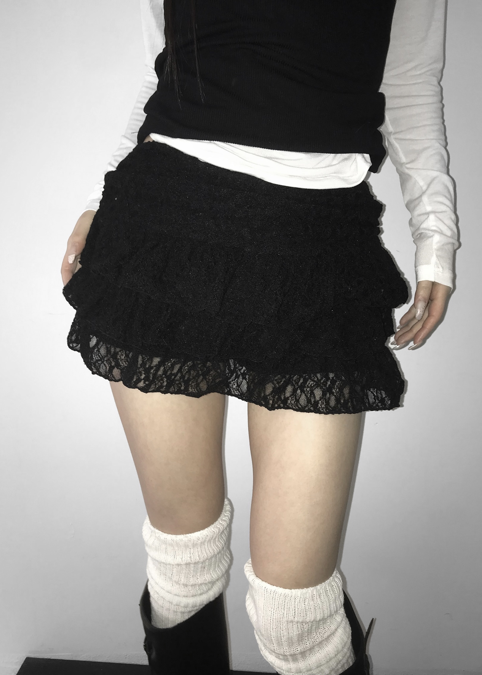 Tiered Ruffled Lace Mini Skirt