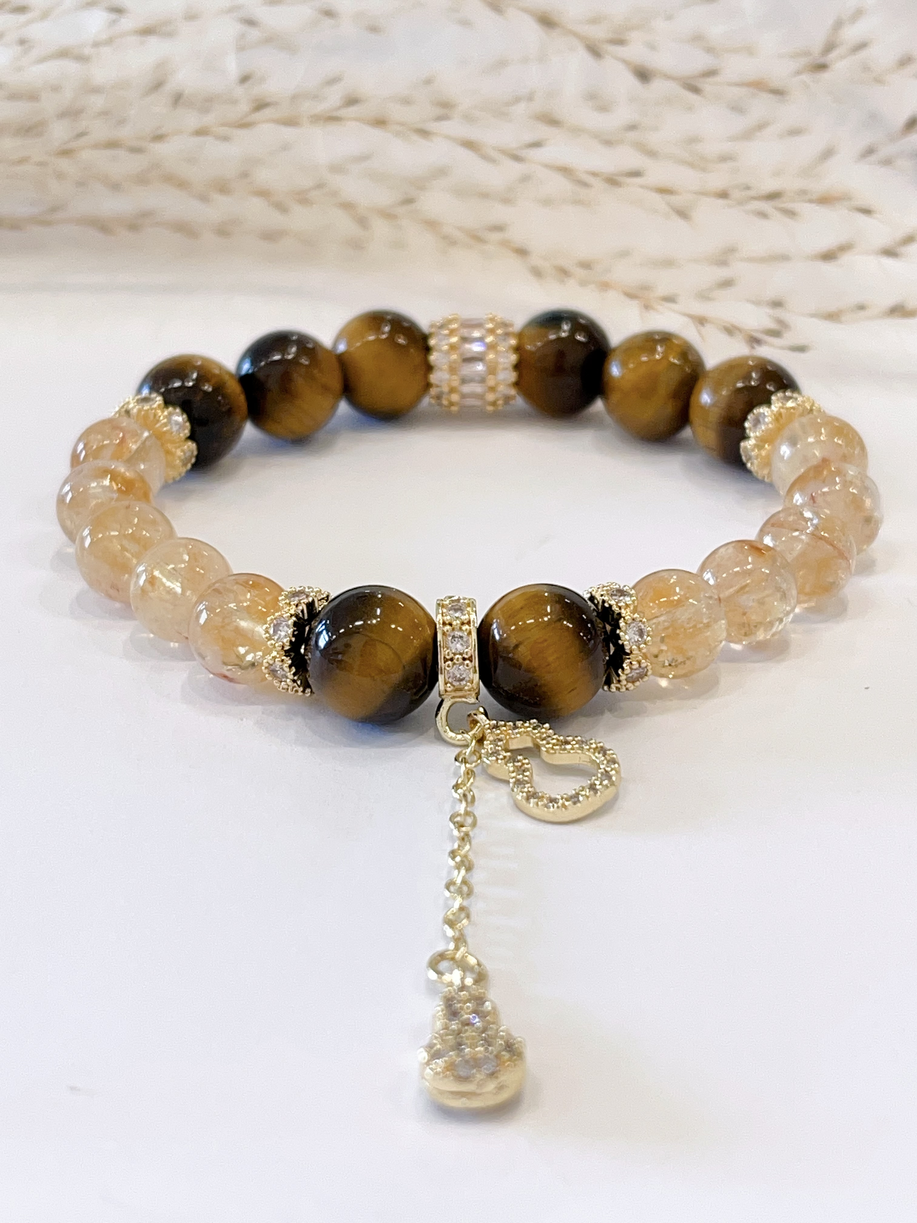 💛 黄塔晶 × 黄虎眼 × 葫芦吊饰手串 Citrine, Tiger Eye & Gourd Charm 
