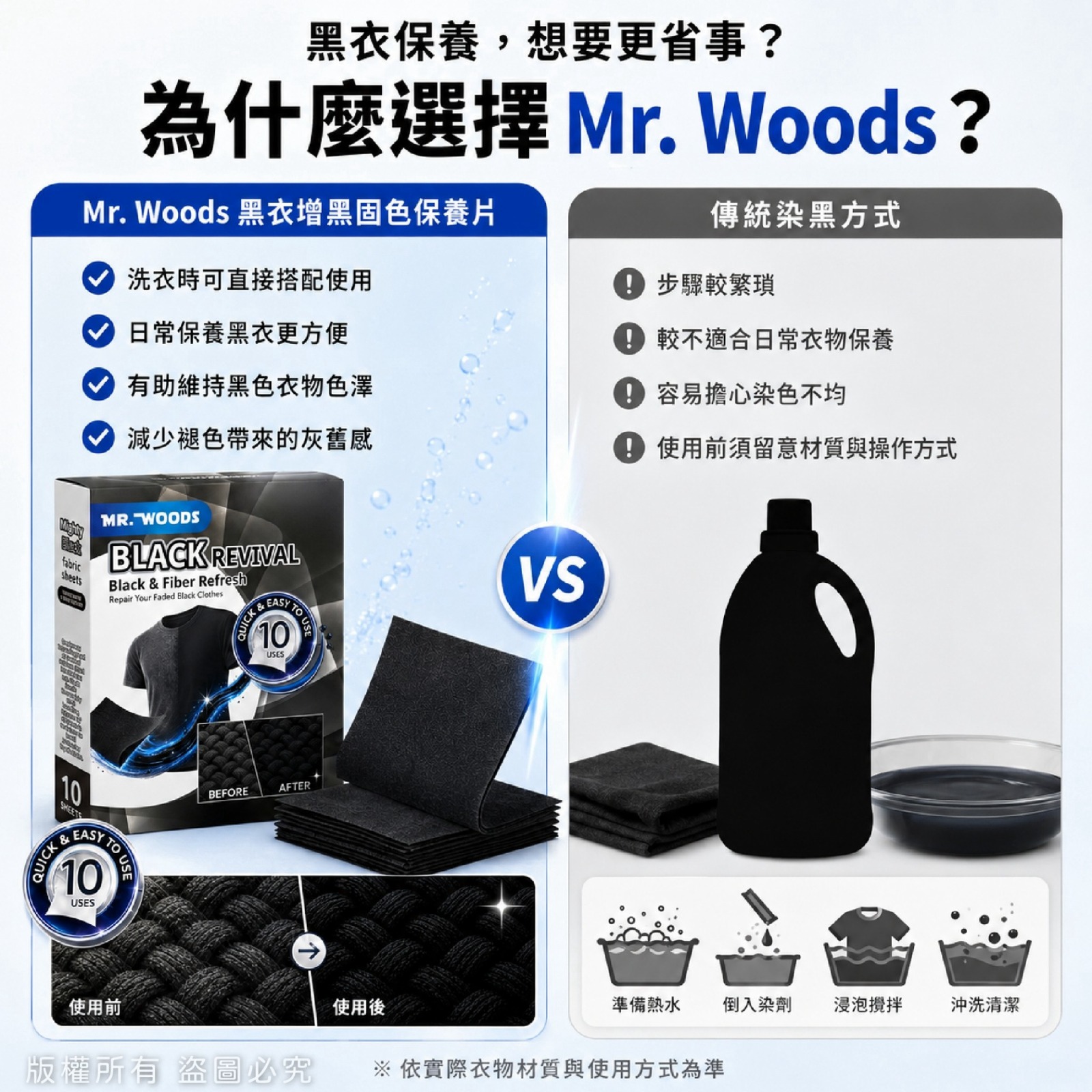 ＜限時預購＞ Mr. woods 黑衣增黑固色保養片 10片 (一套2盒) TW261019S01 《23/10截單，預計11月下旬到港》