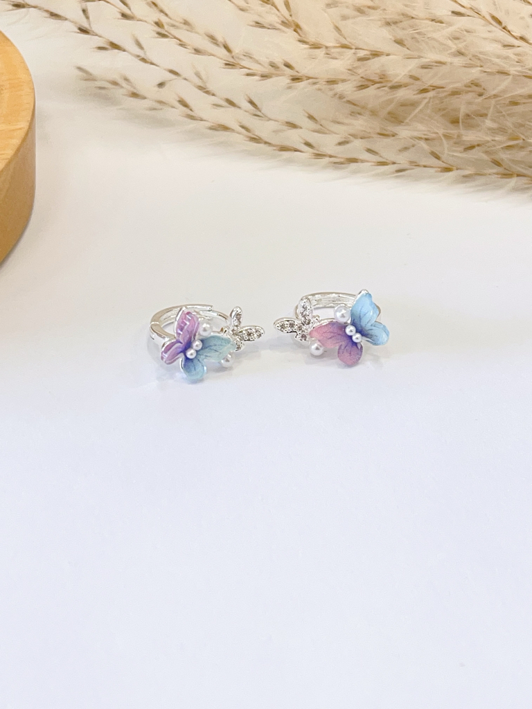 渐变双蝴蝶珍珠耳扣耳环