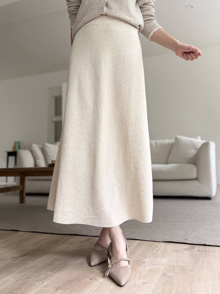 Plain Knit Skater Skirt (Oatmeal)