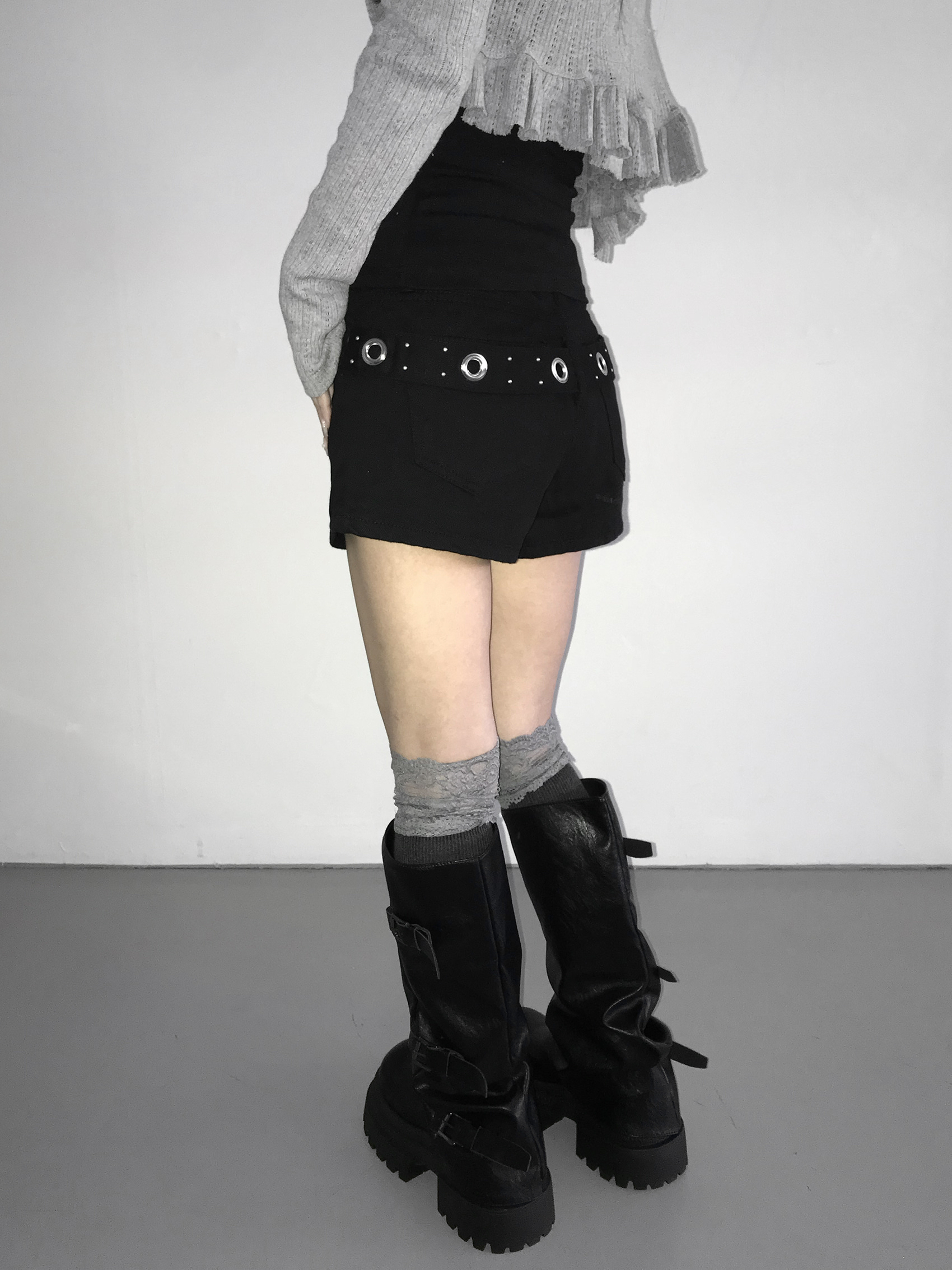 Grommet Belt Mini Shorts