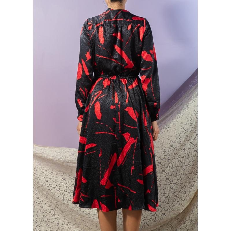 Vintage Japanese C.a. 1980s Red Stoke Pattern Half Wrap Full Flare Dress(MT1608-144)