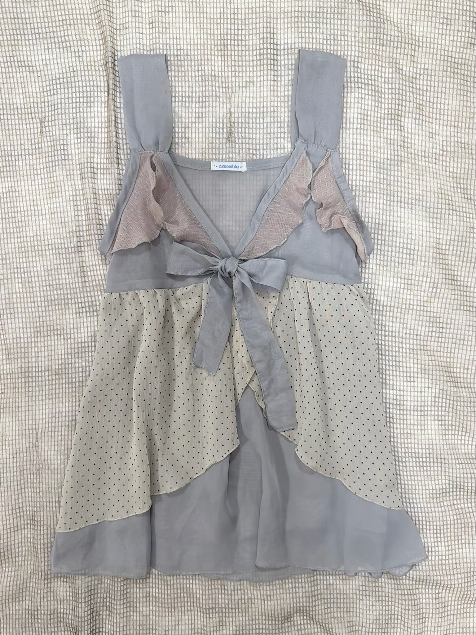 Cottagecore Chiffon Tank Top with Ribbon Bow & Ruffles